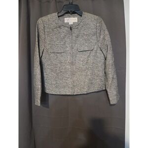 Doncaster‎ Black & White Blazer, Zip-Up Petite Blazer, Women's Small Silk Jacket